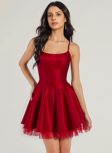 Ball-Gown/Princess Square Short Satin Mini Dress