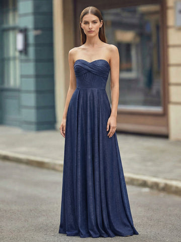 A-line Sweetheart Floor-Length Jersey Prom Dresses With Pleated
