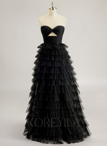 Ball-Gown/Princess Sweetheart Floor-Length Tulle Prom Dresses With Pleated