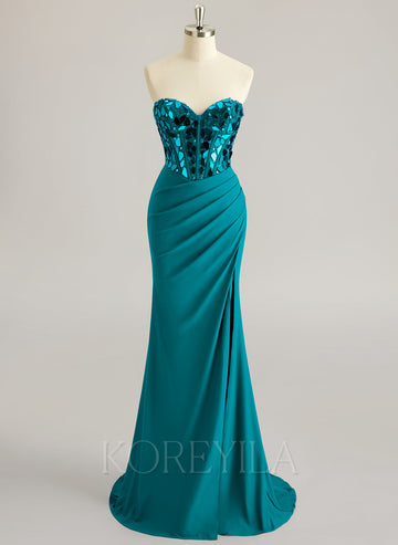 Trumpet/Mermaid Sweetheart Sweep Train Jersey Prom Dresses With Beading Sequins