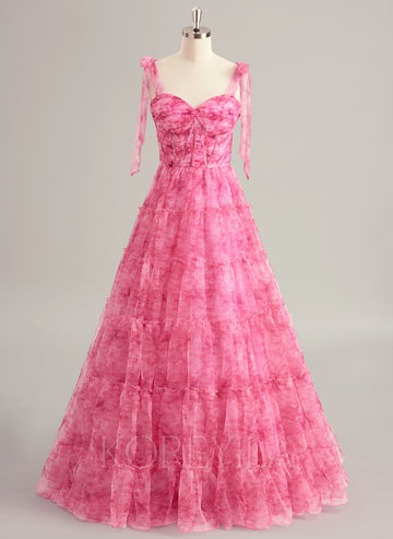 Ball-Gown/Princess Sweetheart Floor-Length Organza Prom Dresses With Bow