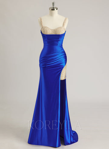 Trumpet/Mermaid Sweetheart Sweep Train Jersey Prom Dresses With Beading Sequins