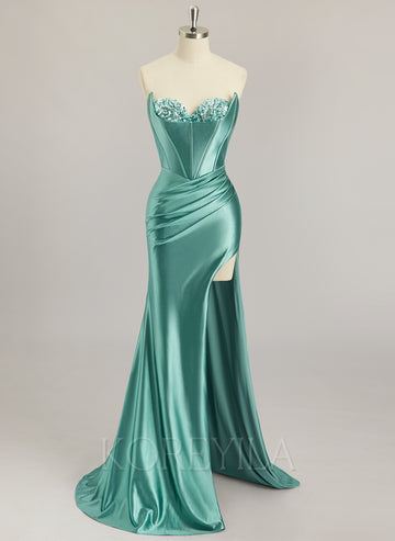 Trumpet/Mermaid Sweetheart Sweep Train Jersey Prom Dresses With Sequins