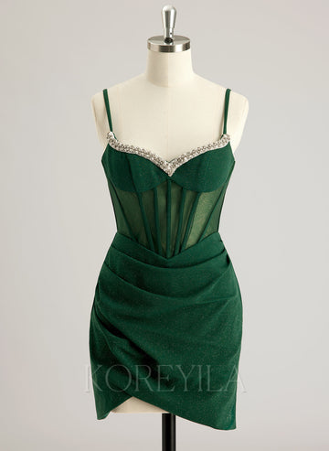 Sheath/Column V-Neck Short/Mini Jersey Prom Dresses With Rhinestone Beading