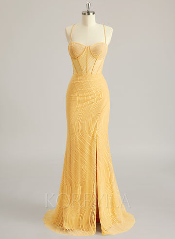 Trumpet/Mermaid Sweetheart Sweep Train Lace Prom Dresses