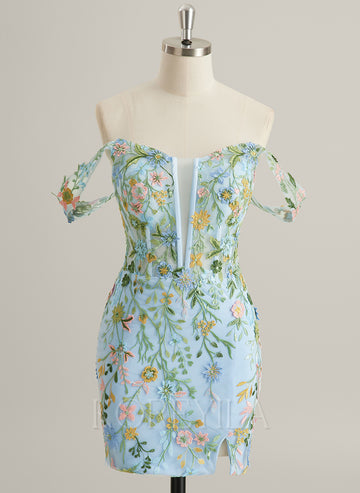 Bodycon V-Neck Mini Lace Mini Dress With Flower