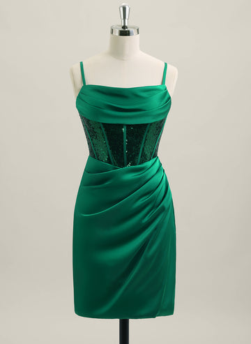 Sheath/Column Sleeveless Short Matte Satin Homecoming Dress With Ruffle