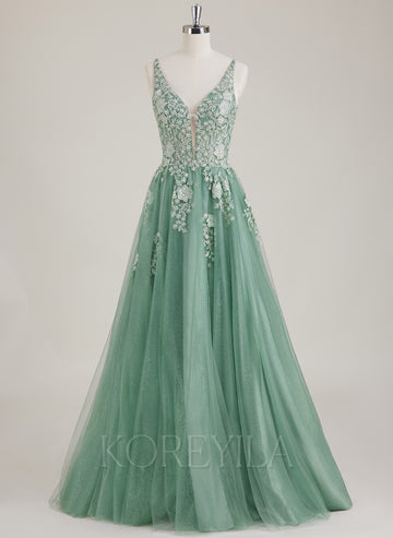 Sleeveless V-Neck Sequins Tulle Ball-Gown/Princess Maxi Dress