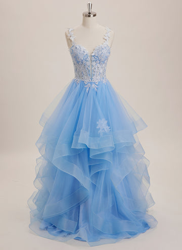 Ball-Gown/Princess Sweetheart Sweep Train Tulle Maxi Dresses With Appliques Lace