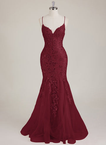 Sleeveless V-Neck Sequins Tulle Trumpet/Mermaid Maxi Dress