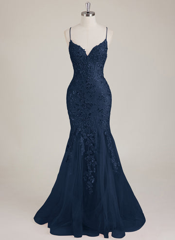 Sleeveless V-Neck Sequins Tulle Trumpet/Mermaid Maxi Dress