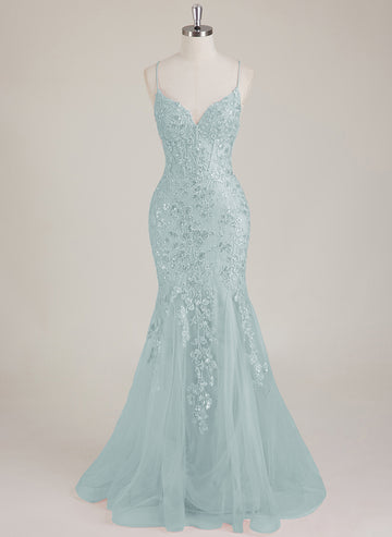 Sleeveless V-Neck Sequins Tulle Trumpet/Mermaid Maxi Dress