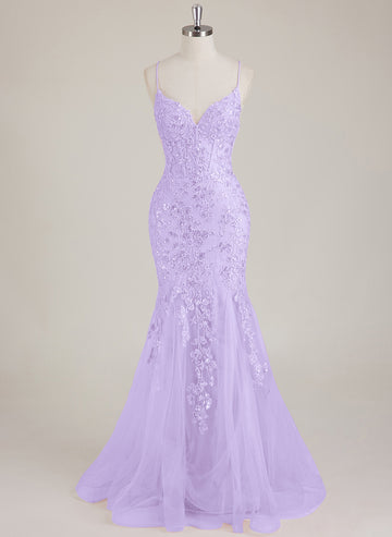 Sleeveless V-Neck Sequins Tulle Trumpet/Mermaid Maxi Dress