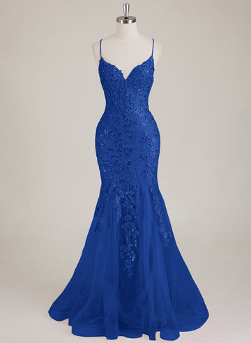 Sleeveless V-Neck Sequins Tulle Trumpet/Mermaid Maxi Dress