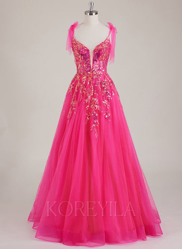 Sleeveless V-Neck Sequins Tulle Ball-Gown/Princess Maxi Dress