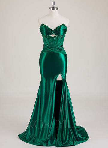 Sleeveless V-Neck Rhinestone Jersey Trumpet/Mermaid Maxi Dress With Leg Slit