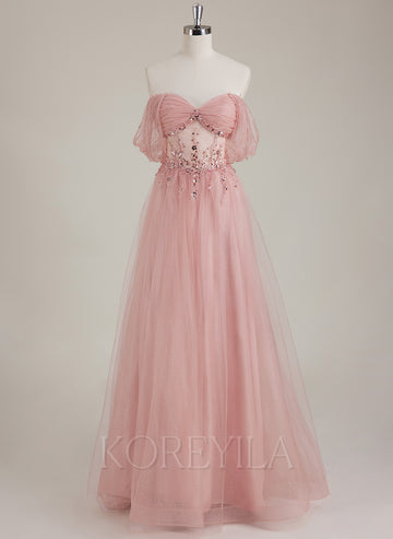 Sleeveless Sweetheart Pleated Sequins Tulle Ball-Gown/Princess Maxi Dress