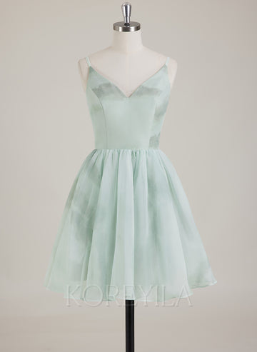 Sleeveless V-Neck Organza Ball-Gown/Princess Mini Dress