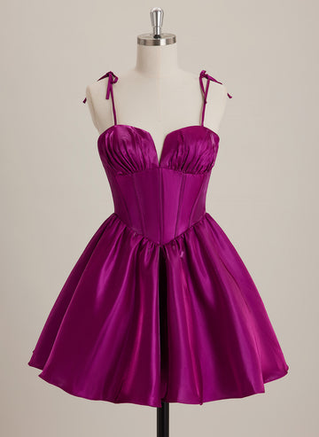Ball-Gown/Princess Short Satin Mini Dress With Pleated