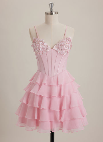 V-Neck Short Chiffon Mini Dress