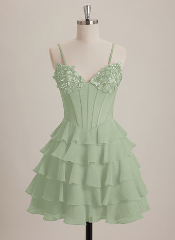 V-Neck Short Chiffon Mini Dress