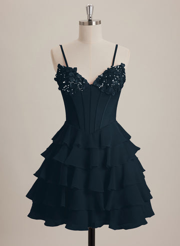 V-Neck Short Chiffon Mini Dress