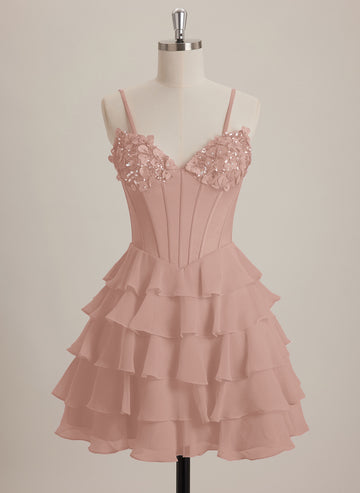 V-Neck Short Chiffon Mini Dress