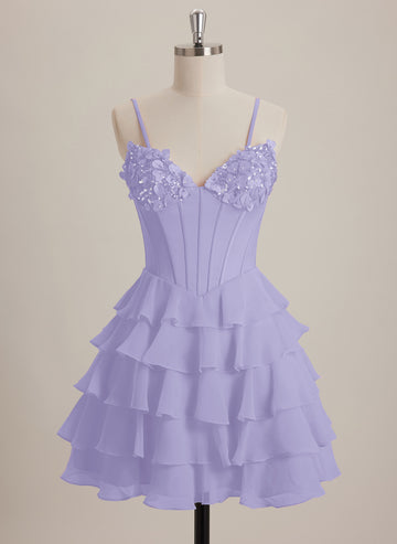 V-Neck Short Chiffon Mini Dress