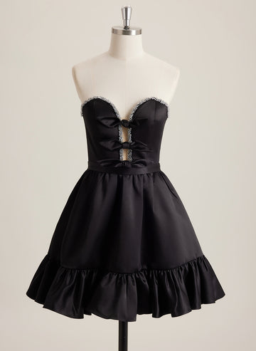 Ball-Gown/Princess Sweetheart Short Satin Mini Dress With Rhinestone Bow Beading