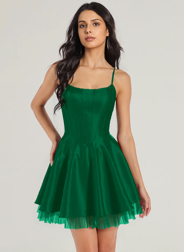Ball-Gown/Princess Square Short Satin Mini Dress