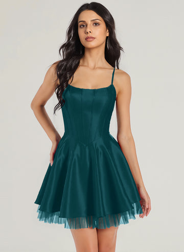 Ball-Gown/Princess Square Short Satin Mini Dress
