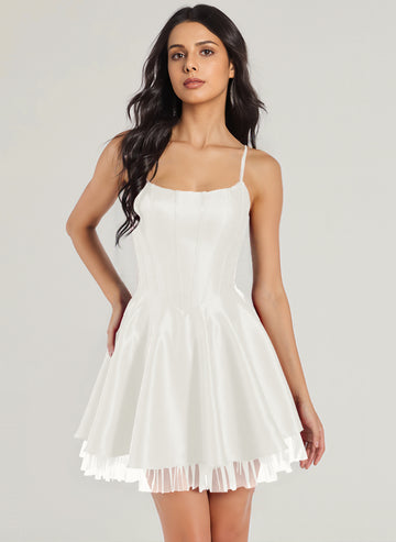 Ball-Gown/Princess Square Short Satin Mini Dress