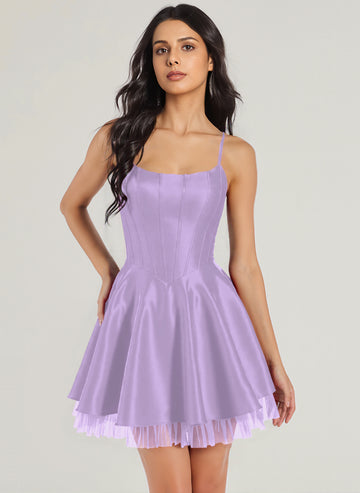 Ball-Gown/Princess Square Short Satin Mini Dress