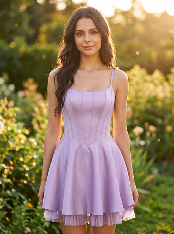 Ball-Gown/Princess Square Short Satin Mini Dress