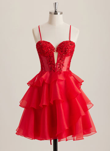 Ball-Gown/Princess Sweetheart Short Organza Mini Dress With Beading Sequins