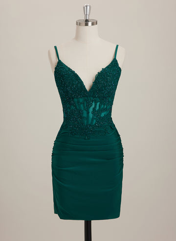 Sheath/Column V-Neck Short Jersey Mini Dress With Rhinestone