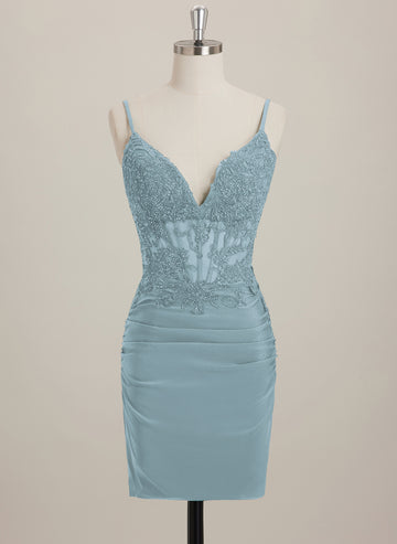 Sheath/Column V-Neck Short Jersey Mini Dress With Rhinestone