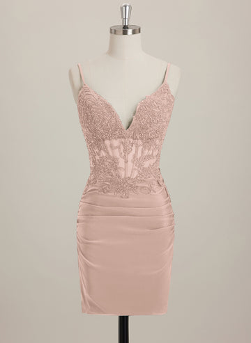 Sheath/Column V-Neck Short Jersey Mini Dress With Rhinestone