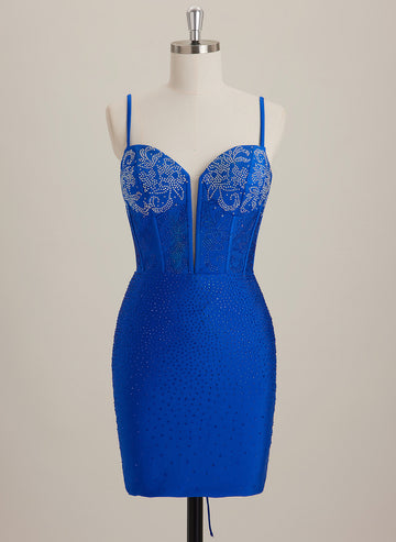 Sheath/Column Sweetheart Short Jersey Mini Dress With Rhinestone