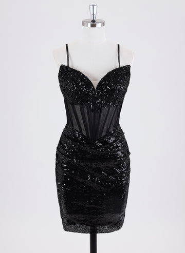 Sheath/Column Spaghetti Straps Short Sequin Homecoming Dress With Sequins