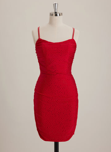 Sheath/Column Scoop Short Jersey Mini Dress With Rhinestone