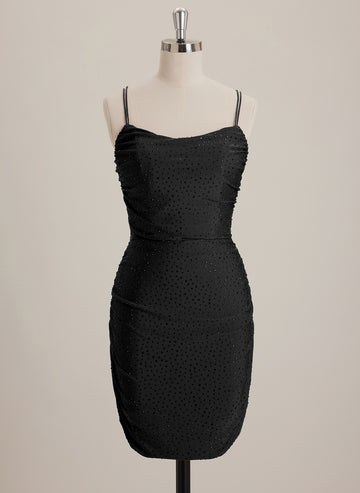 Sheath/Column Scoop Short Jersey Mini Dress With Rhinestone