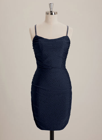 Sheath/Column Scoop Short Jersey Mini Dress With Rhinestone