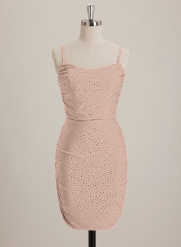 Sheath/Column Scoop Short Jersey Mini Dress With Rhinestone