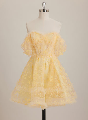 A-line Sweetheart Short Lace Mini Dress With Ruffle