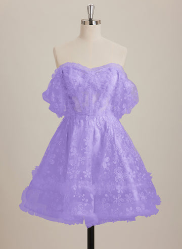 A-line Sweetheart Short Lace Mini Dress With Ruffle