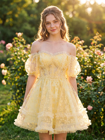 A-line Sweetheart Short Lace Mini Dress With Ruffle