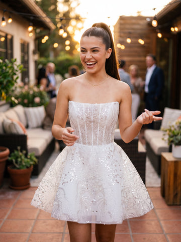 A-line Straight Short Tulle Mini Dress With Beading Sequins