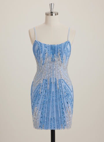 Sheath/Column Scoop Short Sequin Mini Dress With Beading Sequins