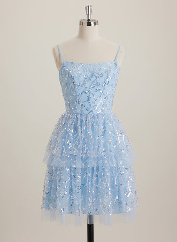 Ball-Gown/Princess Square Short Sequin Mini Dress With Sequins